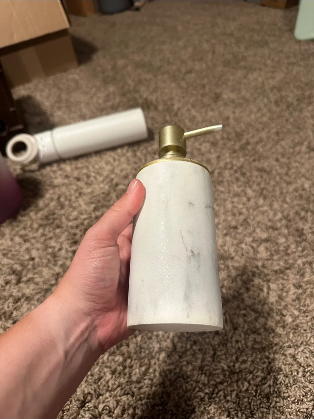 Marble-Effect White and Gold Soap Dispenser - Stylish Bathroom Accessory
